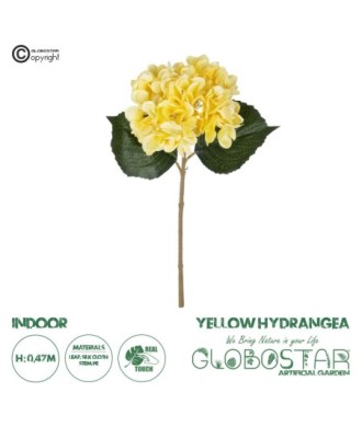 GloboStar® Artificial Garden YELLOW HYDRANGEA BRANCH 21176 Τεχνητό Διακοσμητικό Κλαδί Ορτανσίας Κίτρινης  Y47cm